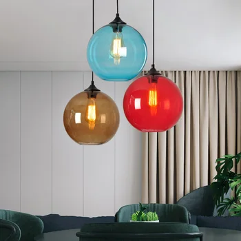 Современный стеклянный подвесной светильник, круглый шар, люстра Simplicity 20/25 см, винтажные красочные светильники, декоративные светильники для столовой гостиной