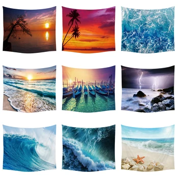 Солнце, морской гобелен, стена океанского пляжа, водный пейзаж, голубое облако, матовое одеяло из полиэстера 