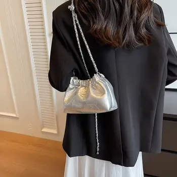 Сумка через плечо в стиле темперамента, винтажная сумка из искусственной кожи, городская простота, сумки через плечо на цепочке, сумка-мешок для женщин и девочек