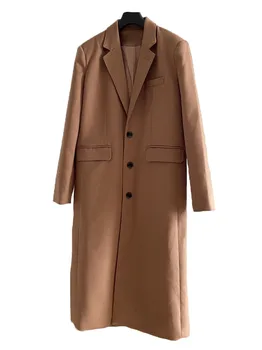 Твидовый пиджак с лацканами, длинный, свободного кроя, однобортный дизайн, теплый и уютный, новинка зимы 2023, 1118