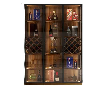 Три двери с подсветкой Легкий роскошный винный шкаф высокого класса современная минималистичная стеклянная дверь Напольный шкаф в скандинавском стиле с БАРНОЙ ПОЛКОЙ