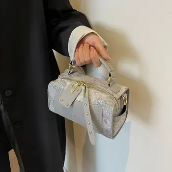 Французская Пригородная сумка Boston Bagwomen's Handbag2023New Корейская Однотонная Розовая сумка через плечо из искусственной кожи с надписью Модная Универсальная сумка через плечо