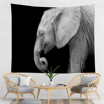 Черно-белый гобелен в виде слона на тему дикой природы в Африке, настенный занавес из полиэстера для гостиной, спальни, украшения общежития