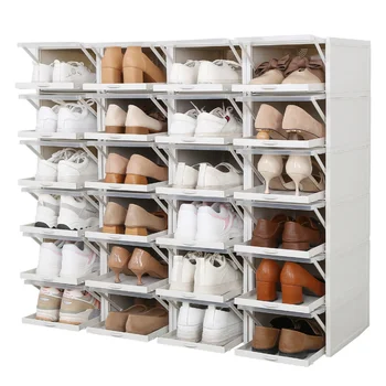 коробка для обуви выдвижного типа, 2 шт./компл., Утолщенный Прозрачный Складной ящик для хранения обуви, экономящий место, Пластиковые Органайзеры для обуви, стеллаж-шкаф